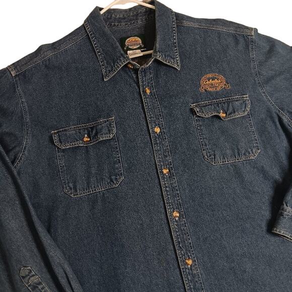 Cabela's Vintage Denim Shirt Mens XXXL Blue Embroidered Big Man Hunting Logo - Picture 3 of 13